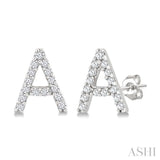 1/10 Ctw Initial 'A' Round Cut Diamond Earrings in 10K White Gold