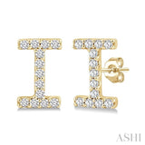 1/10 Ctw Initial 'I' Round Cut Diamond Earrings in 10K Yellow Gold