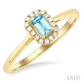 5x3 MM Octagonal Shape Aquamarine and 1/20 Ctw Single Cut Diamond Halo Semi-Precious Ring in 10K Yellow Gold
