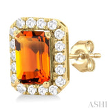 6x4 MM Octagonal Shape Citrine and 1/4 Ctw Round Cut Diamond Halo Semi-Precious Stud Earrings in 14K Yellow Gold