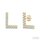 1/10 Ctw Initial 'L' Round Cut Diamond Earrings in 10K Yellow Gold
