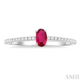 5x3 MM Oval Cut Ruby and 1/10 Ctw Petite Round Cut Diamond Precious Fashion Ring in 10K White Gold
