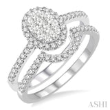 3/4 Ctw Oval Shape Diamond Lovebright Wedding Set with 1/2 Ctw Engagement Ring and 1/5 Ctw Wedding Band in 14K White Gold