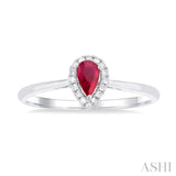 5x3 MM Pear Shape Ruby and 1/20 Ctw Round Cut Diamond Halo Precious Ring in 10K White Gold