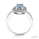 8x6mm Oval Cut Aquamarine and 1/3 Ctw Round Cut Diamond Ring in 14K White Gold
