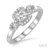 3/8 Ctw Diamond Engagement Ring with 1/5 Ct Princess Cut Center Stone in 14K White Gold