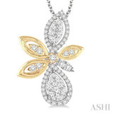 5/8 Ctw Round Cut Diamond Lovebright Pendant in 14K White and Yellow Gold with Chain