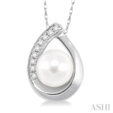 6.5 MM Round Shape Cultured Pearl and 1/20 Ctw Round Cut Diamond Pendant in 10K White Gold with Chain