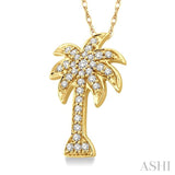 1/10 Ctw Palm Tree Single Cut Diamond Pendant in 14K Yellow Gold with Chain