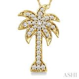 1/10 Ctw Palm Tree Single Cut Diamond Pendant in 14K Yellow Gold with Chain