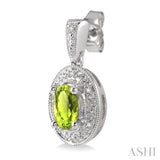 7x5 MM Oval Cut Peridot and 1/20 ctw Single Cut Diamond Earrings in Sterling Silver