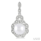 6X6 MM Cultured Pearl and 1/20 Ctw Round Cut Diamond Earrings in Sterling Silver