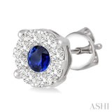 3.3 MM Round Cut Sapphire and 1/2 Ctw Lovebright Diamond Precious Earrings in 14K White Gold