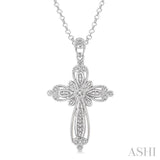 1/20 Ctw Round Cut Diamond Cross Pendant in Sterling Silver with Chain