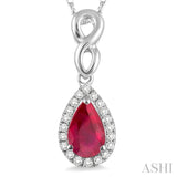 6x4 MM Pear Shape Ruby and 1/10 ctw Round Cut Diamond Pendant in 14K White Gold with Chain