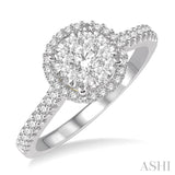 1/2 ctw Round Diamond Lovebright Halo Engagement Ring in 14K White and Yellow Gold