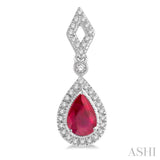 5x3 MM Pear Shape Ruby and 1/5 Ctw Round Cut Diamond Precious Earring in 10K White Gold