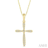 1/10 Ctw Cross Charm Round Cut Diamond Petite Pendant in 10K Yellow Gold