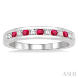 2 MM Ruby and 1/5 Ctw Round Cut Diamond Precious Wedding Band in 14K White Gold