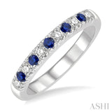 2 MM Sapphire and 1/5 Ctw Round Cut Diamond Precious Wedding Band in 14K White Gold