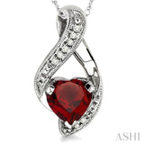 7x7mm Heart Shape Garnet and 1/20 Ctw Single Cut Diamond Semi Precious Pendant in 10K White Gold with Chain