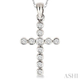 1/4 Ctw Round Cut Diamond Cross Pendant in 14K White Gold with Chain