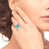 12X12 MM Cushion Shape Blue Topaz and 1/10 ctw Single Cut Diamond Ring in Sterling Silver