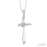 1/20 Ctw Round Cut Diamond Cross Pendant in Sterling Silver with Chain
