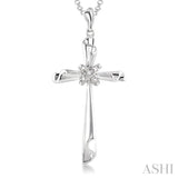 1/20 Ctw Round Cut Diamond Cross Pendant in Sterling Silver with Chain
