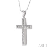 1/20 Ctw Round Cut Diamond Cross Pendant in Sterling Silver with Chain