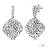 1/20 Ctw Cushion Shape Round Cut Diamond Earrings in Sterling Silver