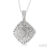 1/20 Ctw Cushion Shape Round Cut Diamond Pendant in Sterling Silver with Chain