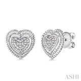 1/20 Ctw Round Cut Diamond Heart Earrings in Sterling Silver