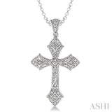 1/20 Ctw Round Cut Diamond Cross Pendant in Sterling Silver with Chain