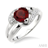 7x7 MM Heart Shape Garnet and 1/20 ctw Single Cut Diamond Ring in Sterling Silver