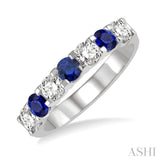 3.3 MM Sapphire and 1/2 Ctw Round Cut Diamond Precious Wedding Band in 14K White Gold