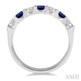 3.3 MM Sapphire and 1/2 Ctw Round Cut Diamond Precious Wedding Band in 14K White Gold