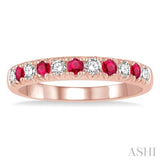 2.3 MM Ruby and 1/4 Ctw Round Cut Diamond Precious Wedding Band in 14K rose Gold