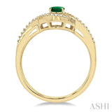6x4 MM Oval Cut Emerald and 1/6 Ctw Split Criss-Cross Bypass Shank Round Cut Diamond Precious Ring with Center Stone in 10K Yellow Gold