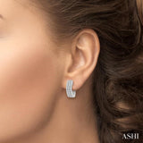 1/2 ctw Triple Row Round Cut Diamond Petite Fashion Huggie Earrings in 14K White Gold
