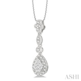 3/8 ctw Pear Shape Halo Lovebright Round Cut Diamond Pendant With Chain in 14K White Gold