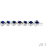 4x3 MM Oval Cut Sapphire and 1 Ctw Round Cut Diamond Precious Bracelet in 14K White Gold