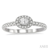 1/3 Ctw Oval Shape Round Cut Diamond Fashion Petite Ring with 1/6 Ct Oval Cut Center Stone in 14K White Gold