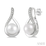 6x6 MM Drop Shape Cultured Pearls and 1/50 Ctw Round Cut Diamond Earring in Sterling Silver