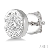 1/2 Ctw Medallion Lovebright Round Cut Diamond Bezel Stud Earring in 14K White Gold