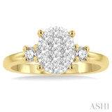 5/8 Ctw Oval Shape Lovebright Round Cut Diamond Engagement Ring in 14K Yellow and White gold