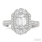 5/8 Ctw Octagonal Shape Pear and Round Cut Diamond Semi-Mount Engagement Ring in 14K White Gold
