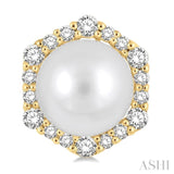7 MM Cultured Pearls and 1/3 Ctw Hexagon Shape Round Cut Diamond Earrings in 14K Yellow Gold