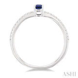 5x3 MM Emerald Shape Sapphire and 1/10 Ctw Petite Round Cut Diamond Precious Fashion Ring in 10K White Gold