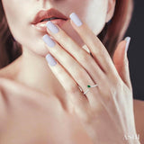 4X3 MM Oval Cut Emerald and 1/10 Ctw Petite Round Cut Diamond Precious Fashion Ring in 10K White Gold